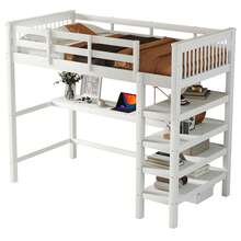 Bed Frame Kids 90x200 With Desk And Shelves, Grey - 白色 - 查看 5