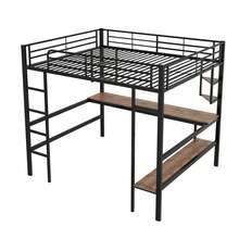 Bed Frame High Bed 140x200cm Metal Black - 黑色 - 查看 8
