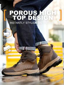 Men's Steel Toe Work Shoes, Anti-Crush Anti-Puncture, Casual Style, Suitable For Construction Sites, Warehouses - Brown - View 1