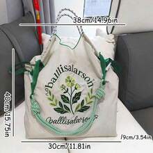 1pc New Embroidered Lucky Floral Pattern Nylon Large Capacity Foldable Shopping Bag, Adjustable Shoulder Strap Shoulder Crossbody Tote Bag - Multicolor - View 7