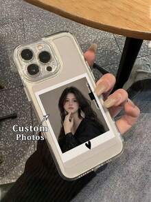 1pc Customized Personalized Photo & Small Heart Pattern Ultra-Thin Transparent TPU Phone Case, Compatible With 17 Pro Max/16 Pro/15 Pro/14 Plus/13 Pro/12 Pro Max/11/Xs Max/8/7/6 Plus, Custom Image Cover Design, Protective Shell For Men Women Friends Family - Clear - View 5