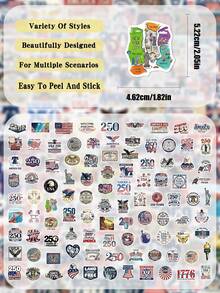 100pcs U.S. 250th Anniversary Stickers For Skateboard, Guitar, Laptop, Suitcase, Storage Box, Room Decor DIY Graffiti Stickers - United States - View 2