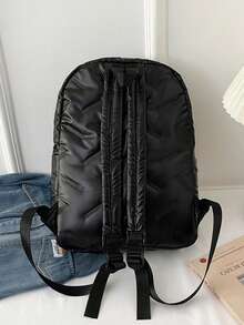 Women Solid Quilted Puffer Backpack Casual Daypack With Braided Drawstring For School Travel Daily Use - Black - View 5