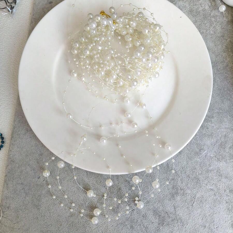 10米满天星8+3串珠钓鱼线,乳白色仿珍珠亚克力串珠链,DIY花束装饰,新娘头饰配饰 - 米色 - 查看 1