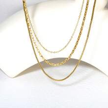1pc Minimalist Multi-Element Stainless Steel Gold Bead Layered Collarbone Chain Necklace For Women, Suitable As Gift For Friends, Valentine's Day Gift - Gold - View 2
