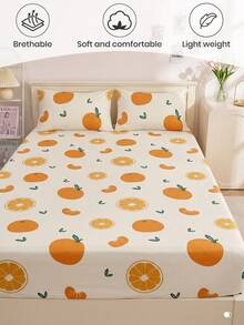 1pc Fruit Print Bed Sheet, Mattress Protector, Mattress Cover, Summer, Comfortable Breathable Wrinkle-Resistant, Machine Washable, Single/Double/Queen/King Size, Dorm Bedding, All Season & Summer, Pillow And Pillowcase Not Included, Room Decor, Back To School - Multicolor - View 5
