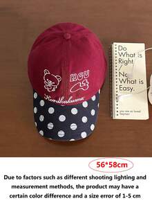 1件可愛卡通熊刺繡棒球帽，波點拼接軟頂棒球帽，修臉百搭女款 - 彩色 - 查看 7