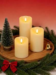3pcs Set Flickering Flameless Candles With Timer Remote Control, Battery Operated, Suitable For Christmas, Halloween, Valentine's Day, Mother's Day, Dining Table, Wedding, Party, Gift, Holiday Atmosphere Decoration Light - Warm Light - View 2