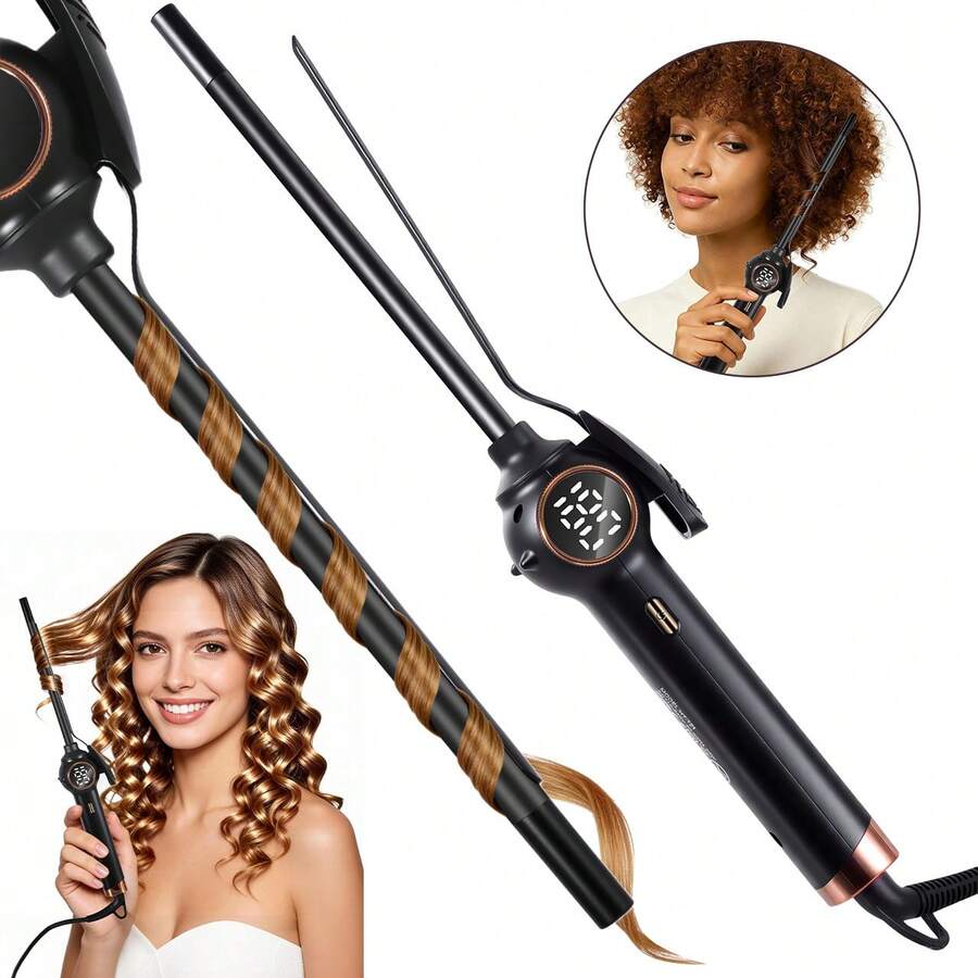 Hatteker 1pc 9MM Curling Iron, Rotating Hair Curler For Women, Digital Display Temperature Control, Wool & Noodle Curl Styling Wand - View 1