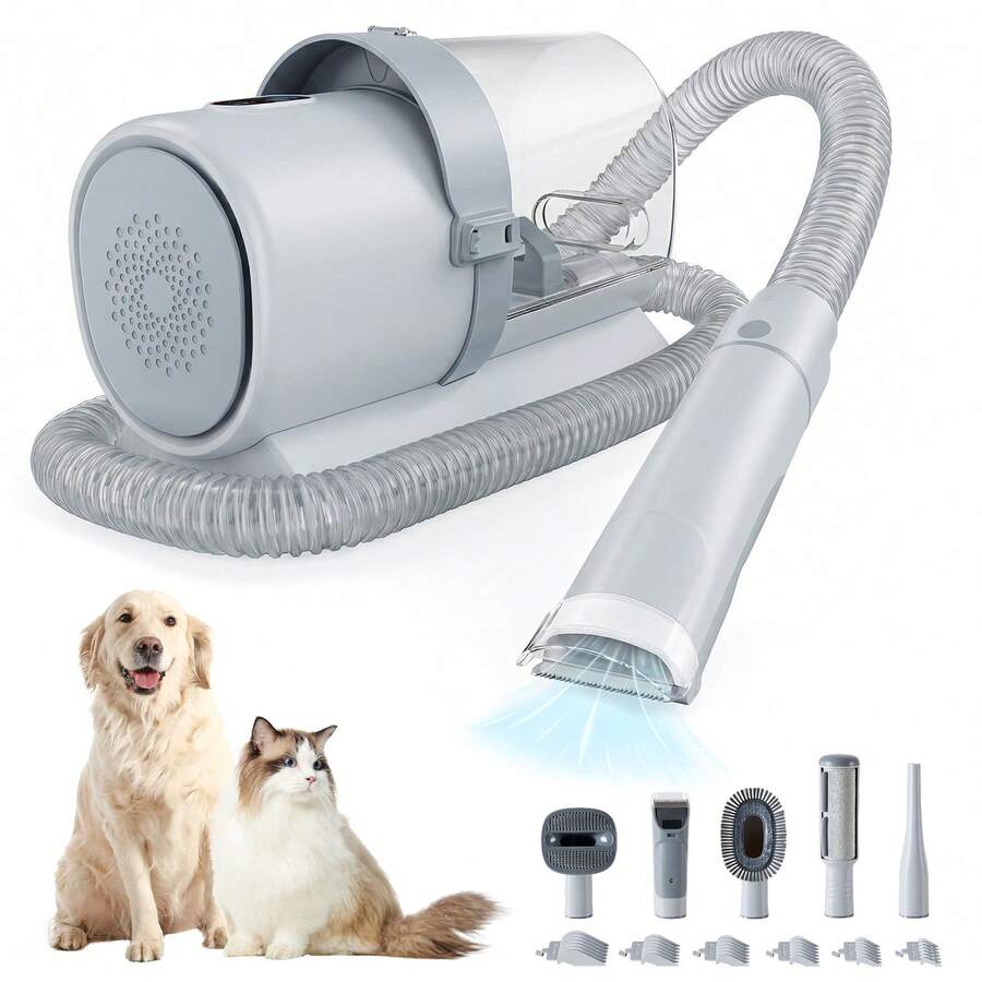 Sweetcrispy Pet Grooming Vacuum Kit, 3 Adjustable Suction Modes Dog Hair Clipper, 5 Professional Grooming Tools With Low Noise Cat Hair Clippers, 2.5L