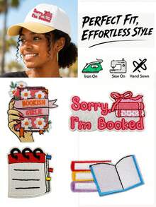 4/16pcs Book Lover Embroidered Iron-On Patch Set, Sweet Literary Girl Reading Slogan Applique, Bow Cherry Letter Block Flower Book Decorative Patch, Literary Atmosphere DIY Accessories, Suitable For Backpack Jacket Jeans Hat Clothing Repair, Back To School Season Gift DIY Hat Jacket Backpack Patch - Multicolor - View 13