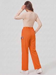 Women's Solid Color Pocket Straight Fit Scrubs Nurse Scrubs Workwear Dentist Healthcare Pet Hospital Laboratory Pants Fall - Orange - View 7