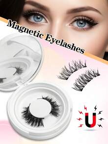 2 Pairs Natural Magnetic False Eyelashes, 2 Pairs Reusable Magnetic False Eyelashes With Applicator, No Glue Needed, Easy To Wear And Remove - 彩色 - 查看 3