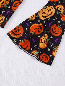 2pcs/Set Pakaian Anak Perempuan Kasual Motif Atasan Lengan Panjang & Celana Panjang Model Flare Motif Potongan Acak, Musim Semi/Musim Gugur Halloween - Jeruk - View 10