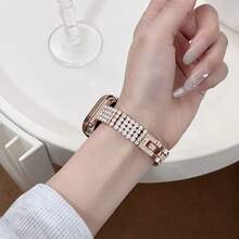 1pc Women's Luxury Rhinestone Metal Watch Band, Compatible With AppleWatch Series 11 10 9 8 7 6 5 4 3 2 1 38/40/41/42/44/45/46/49mm Ultra 1/2/3 SE, Suitable As Valentine's Day, Birthday Or Mother's Day Gift For Girlfriend, Friend Or Family (Band Only) - Rose Gold - View 3