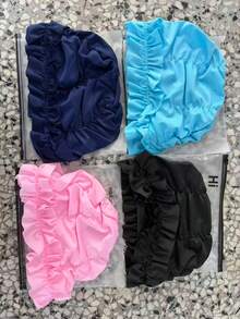 1pc Women's Ruffle Edge Swim Cap, Elastic Hair Protection Cap, Slimming Long Hair Ear-Covering Swim Hat - Multicolor - View 4