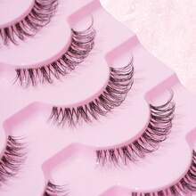 7 Pairs Natural Long Curly Voluminous Transparent Stem Cross Fishtail False Eyelashes, Suitable For Daily/Date/Holiday/Party/Gathering/Wedding/Work Goddess Makeup - Black - View 4