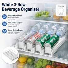 Dispenser de Latas de Bebidas para Geladeira, Organizador Automático de Bebidas com Rolagem para Geladeira, Suporte de Armazenamento de Latas de Refrigerante com Divisórias Ajustáveis, Suporte de Organização de Cozinha para Cerveja, Cola, Bebidas e Garrafas - Multicolorido - Visão 12