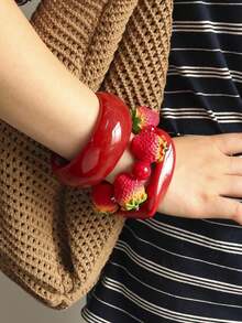 3pcs Geometric Square Bracelet Set, Minimalist Elegant, Suitable For Party, Daily, Commute And More - Red - View 8
