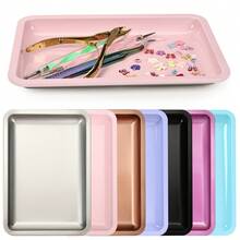 Rectangular Stainless Steel Nail Art Tray, Multi-Color Metal Storage Tray, Professional Nail And Foot Care Tool, Rhinestone Gemstone Cosmetic Jewelry Display Tray, Suitable For Nail Salon And Home Use - Multicolor - View 3