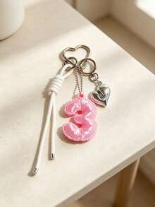 MIYIN 3D Printer Number Bag Charms(0-9),Cute Bubble Letter Pendant For Handbags With Key Ring & Heart Decoration,Unisex,Bag Charms Accessories For Backpack - Pink - View 4