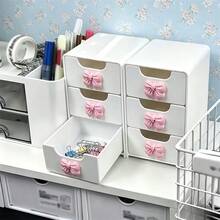 Thickened 3-Grid Plastic Drawer Organizer With Bow-Shaped Lid Compatible For Home/Office Desktop Storage Box, Multi-Functional Partition Design Dressing Table Jewelry Holder, Space-Saving Drawer Organizer Suitable For Home Or Office Desktop Storage - View 4