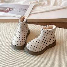 1 Pair Girls Classic Polka Dot Warm Ankle Boots, Thick Fleece Lined Thick Sole Ankle Boots - Beige - View 2