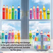 Dopamine Rainbow Cartoon Funny Smiling Face Crayon Drawing Window Sticker, Double-Sided PVC Static Adhesion Glass Decal, Suitable For Back To School Season Classroom, Kindergarten, Bedroom, Study Room And Home Decor - Multicolor - View 5