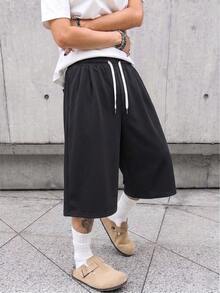Men's Summer Casual 3/4 Pants, Drawstring Waist, Fashionable And Comfortable, Suitable For Daily Wear And Outdoor Sports Fall Black - Black - View 2