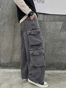 Celana Jeans Denim Anak Laki-Laki, Model Baru Musim Semi/Gugur 2026, Celana Kargo Kasual Potongan Lurus untuk Anak-Anak Ukuran Sedang hingga Besar - Dark Grey - View 9
