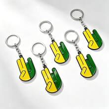 1pc Yellow-Green Peace Sign Enamel Keychain, Cartoon Gesture Metal Pendant, Fun Hip-Hop Bag Charm, Positive Energy Accessory, Suitable For Student Party Gift - Multicolor - View 4