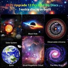 裝飾性銀河太空投影燈，USB供電磨砂塑料星空夜燈，12合1星空與天文館投影儀，現代太空主題夜燈附極光效果，適合臥室，適用青少年與成人 - 1個 - 查看 2