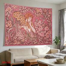 1pc Art Tapestry, Depicting Neoclassical Style Women And Floral Patterns, Available In Large Or Small Size, Pink Background With Delicate Floral Motifs, Suitable For Living Room, Meditation Space And Office Wall Decoration - Multicolor - View 8