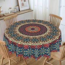 1pc Bohemian Style Mandala Round Tablecloth, Colorful Country Style Polyester Fiber Dining Room Party Picnic Patio Tablecloth - Round - View 5