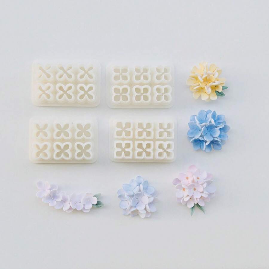 6 Grid Mini Flower Petal Polymer Clay Cutter Mold Set, Hydrangea Blossom Cutter For DIY Earrings, Jewelry Making, Clay Craft Tools - Hydrangea Bloom - View 1