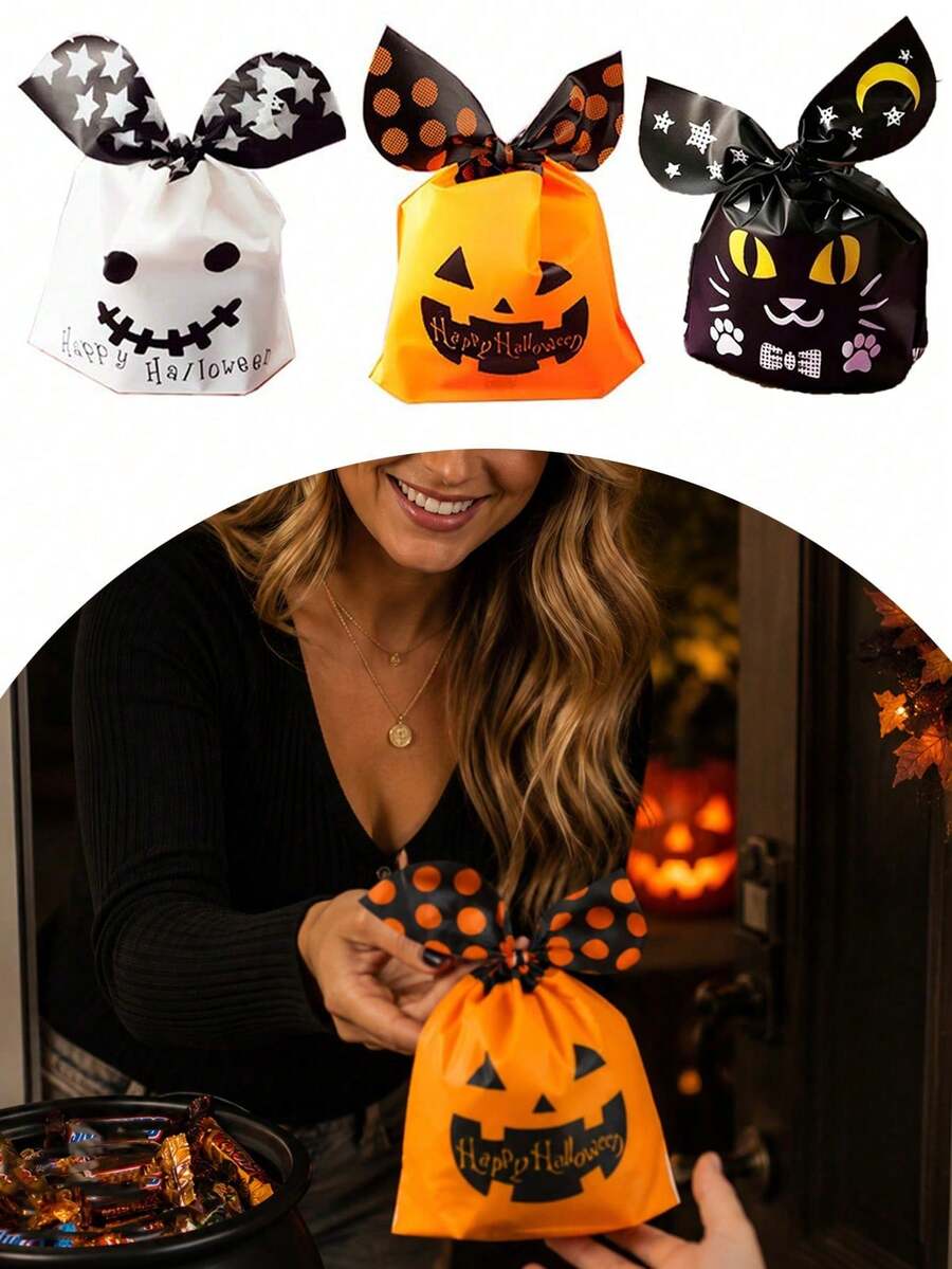 10 Halloween Horror & Fun Candy Bags, Halloween Cookie Plastic ...