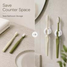1/3/5pcs No Drill Suction Wall Mount Toothbrush Holder, Space Saving Bathroom Toothpaste Storage Clip, Strong Adhesive Organizer For Tile Mirror Glass, Portable Accessory For Home Dorm Travel Use. - White Toothbrush Holder - View 3