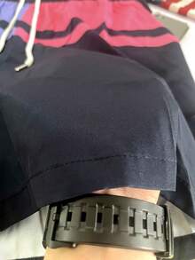 Men's Color-Block Swim Trunks (Red, White, And Navy Stripes; With Built-In Brief Liner) - Pink - View 11