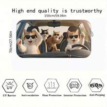 1 Set Of 4 Funny Cat Car Sun Visors, Made Of Polyester Fiber, Suitable For Various Car Models Front Windshield, Provides Heat Insulation And Privacy Protection, Keeps Your Car Cool, Foldable For Easy Storage - Four Funny and Humorous Cats - View 2