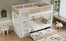Kids Bed Frame With Shelves, White And Natural - Natural and White - 查看 8