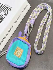 1 Peça Cordão Transversal para Celular Dopamine Fresh Casual com Blocos de Cor Macaron, Alça Ajustável com Nó e Zíper, Mini Porta-Moedas, Acessório 2 em 1 Antiperda para Celular, Charm de Bolsa para Meninas, Compras Diárias, Uso Externo, Viagem e Transporte, Alça de Pulso/Ombro para Smartphone, Halloween - Multicolorido - Visão 3