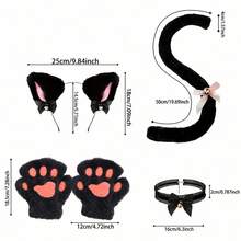 4件/3件/2件派對裝扮配件組，可愛卡通貓 Cosplay 道具，愛好收藏，派對用品，貓耳（包子造型）髮箍，貓爪手套，貓尾配件，項鍊組，表演道具，黑色 - 彩色 - 查看 14