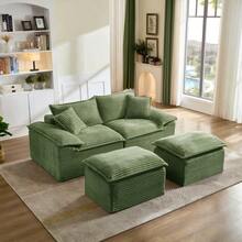 Extra-Large 2-Seater Chaise Lounge With Footrest, Corduroy Upholstery, Seamless Design, Deep Seat - 綠色 - 查看 3