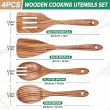 COOKDEVI Wooden Cooking Set - Natural Teak Non-Stick Cookware Specifically For Use - 4-Piece Wooden Kitchenware Set, Long Handle That Conforms To Ergonomic Design - Wood Color - View 3