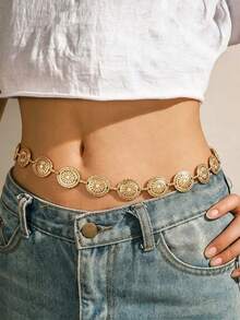 1pc Premium Round Metal Belt, Suitable For Women In Summer - Multicolor - View 3