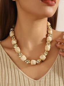 17KM 3/1pc Vintage Elegant Bohemian Resin Beaded Necklace Set, Adjustable, Suitable For Women's Daily Wear - Multicolor - View 5