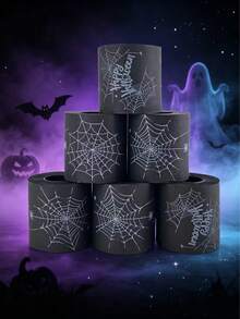 3 Rolls Black Spider Web Pattern Toilet Paper, Fun Creative Themed Toilet Paper, Bathroom Decor, Unique Gift, Prank Gift Idea, Daily Humor, Party Decoration - Multicolor - View 3