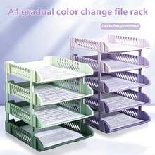 Foldable Plastic File Rack, 3-Tier And 4-Tier Gradient Color Foldable File Tray, Stackable Letter Tray File Organizer Storage Rack, Transparent Desktop File Organizer, Suitable For School Office Home, File Storage Basket Office Desktop Accessories - Gradient File Disk - View 1