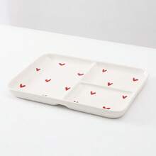 1pc 10in Cute Heart/Dots Pattern Ceramic Divided Plate, Large Rectangle 3 Compartment Portion Control Plates For Encourage Healthy Eating, Bariatric Dinner Plates For Balanced Meal Diet, Microwave Dishwasher Oven - Multicolor - View 14