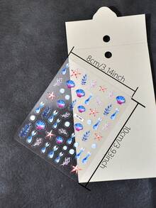 1pc Watercolor Gradient Mermaid Tail Shell Nail Stickers Ocean Plants Starfish Nail Decals Self-Adhesive Disposable Embossed Nail Art Decor Girly Style INS Suitable For Daily Wear And Dates - Multicolor - View 2